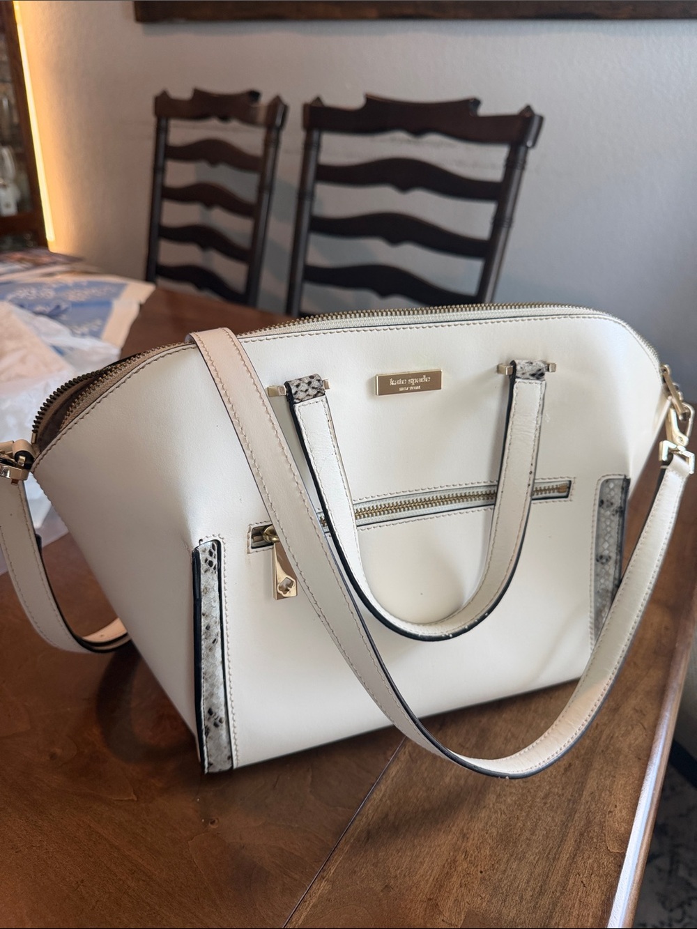 Kate Spade Savannah with Snake-Print Trim and Gold Hardware